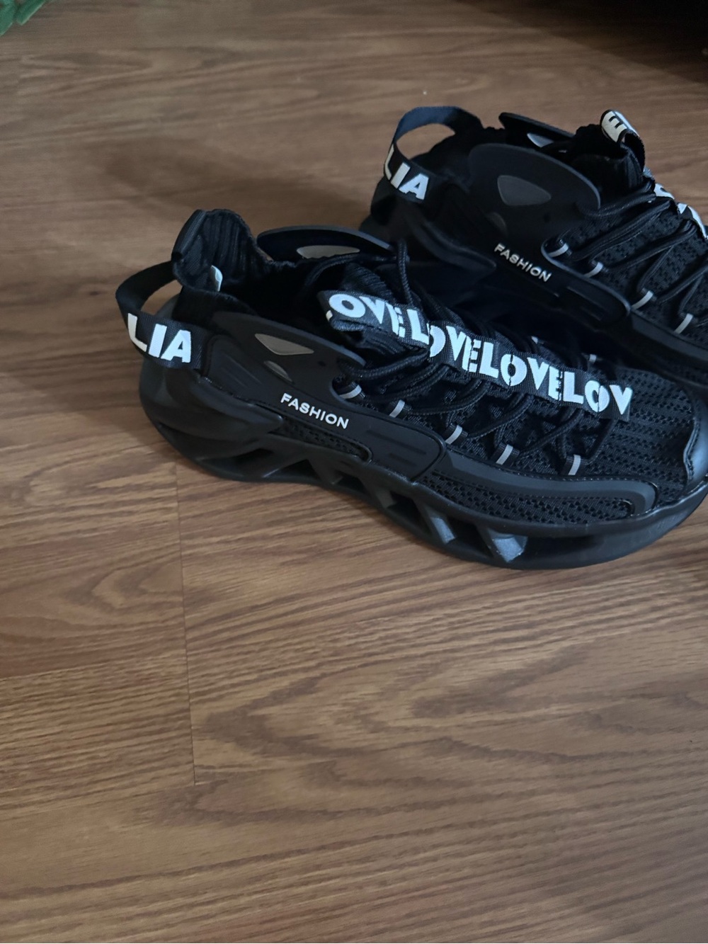 Kids Black 'Love' Strap Sport Sandals -